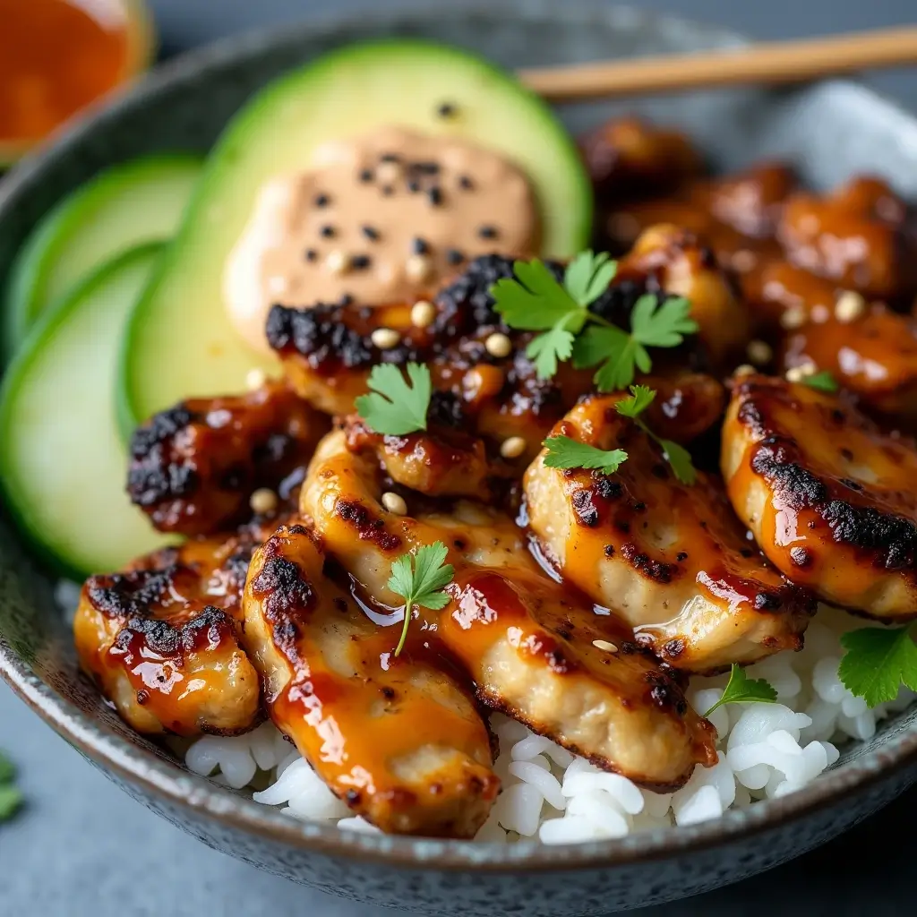 Spicy Honey-Ginger Chicken Bowls with Yum Yum Sauce