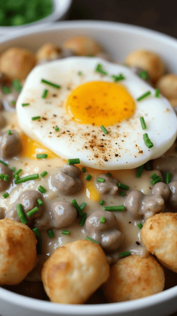 Tater Tot Breakfast Bowl with Sausage Gravy